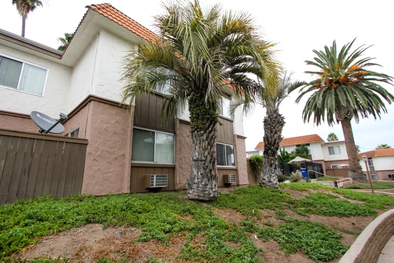 THE BUNGALOW IN THE TERRAZA WITH THE DISH ANTENNA, AIR CONDITIONER, PLANTS, TREES
