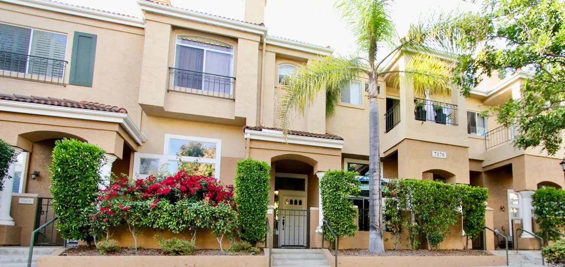 Avanti Apartments in University City, California, View of Lush Street with Stairs