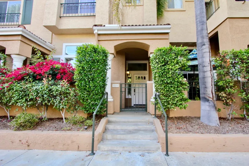 Pink residential building in University City California at Avanti