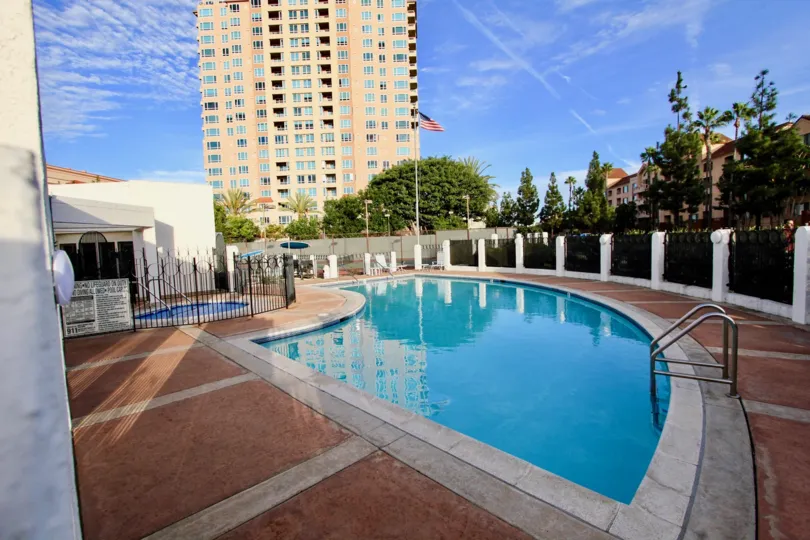 Poolside view at La Jolla Garden Villas in University City, California