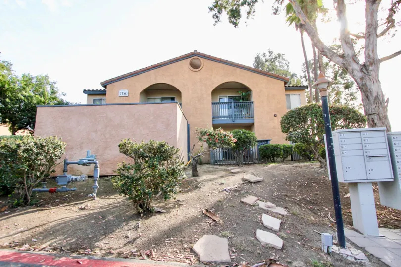 Stucco walls and ample patio space to host a party at Lucera in University City, CA