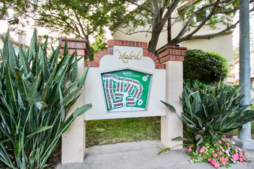 the Madrid Community in University City, California, Sign at Entrance