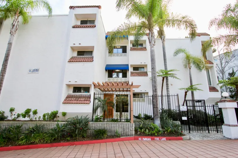Pines of La Jolla, University City, California, Front View of Apartment Buildings with Palm Trees