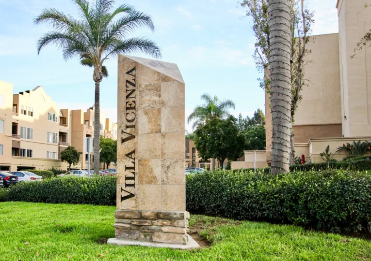 Villa Vicenza, University City, California, Front Entrance with Palm Trees