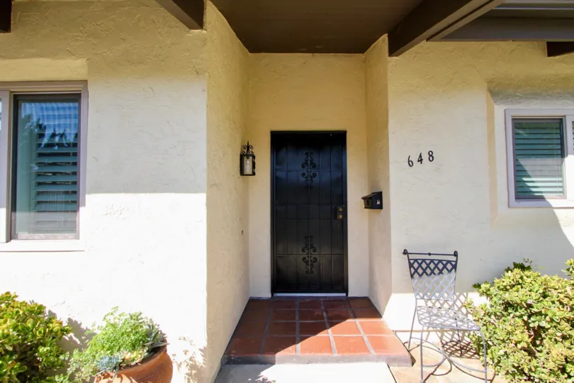 Front door entrance to a residence at Bel Air Vista in Vista California