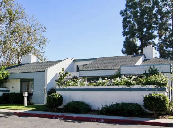 Housing with enclosed patio and plants at Copper Hill in Vista California