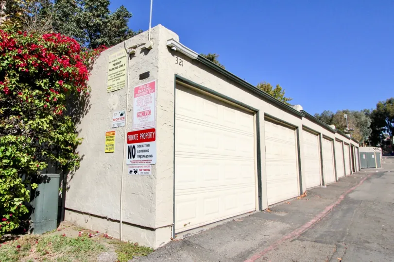 Alleyway with garages at Melrose Park in Vista California