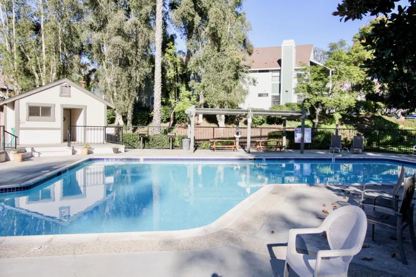 A sunny day in Shadowridge Club View with a pool and outdoor furniture