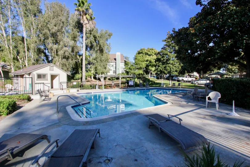 Beautiful sunny day by the peaceful pool in Vista, California