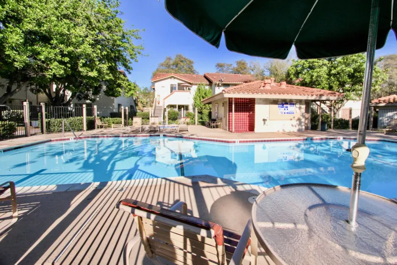 View of sunny pool in Shadowridge Glen, Vista, California