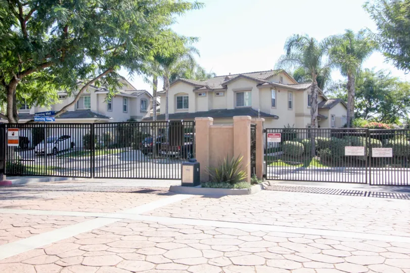 A view of the secure entrance to the beautiful community of Vista Cupertino in Vista, California.