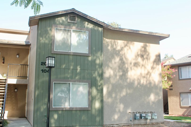 Close up front view of apartments in Crown Villas community of Corona, CA.