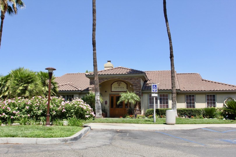 Front view of a bungalow at Sonata at Canyon Crest with it's amazingly beautiful surroundings, Riverside, California