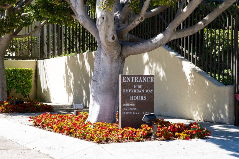 A marquee at Century Hill showing the address and building hours
