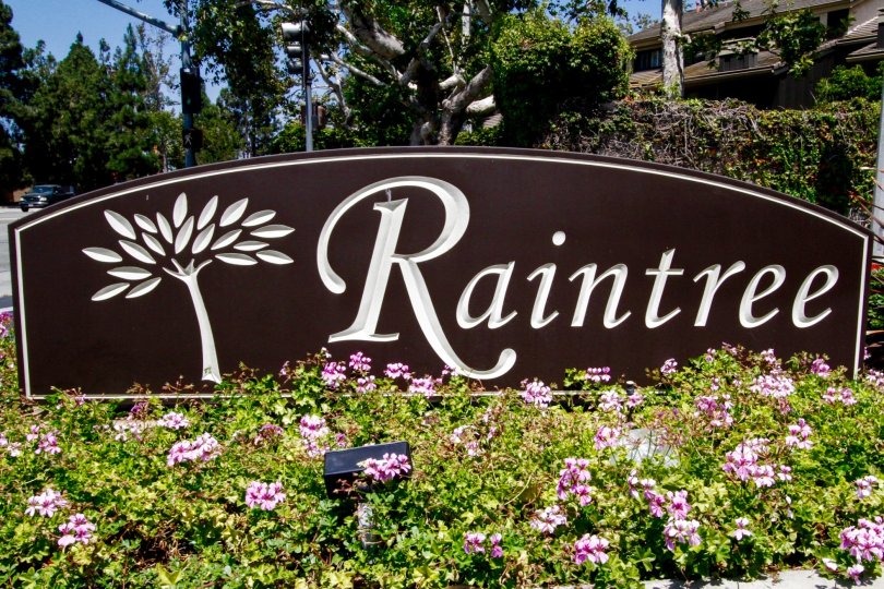 The sign into Raintree Condominiums in Culver City