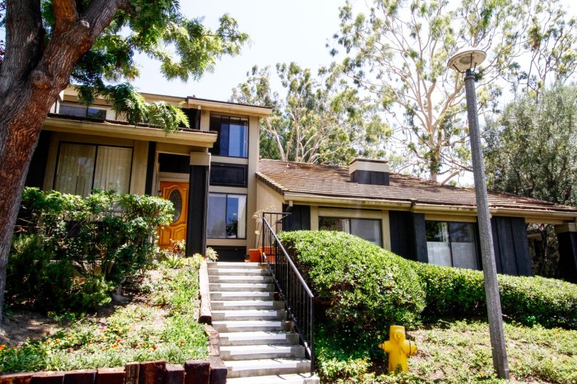 The stairs into Raintree Condominiums in Culver City