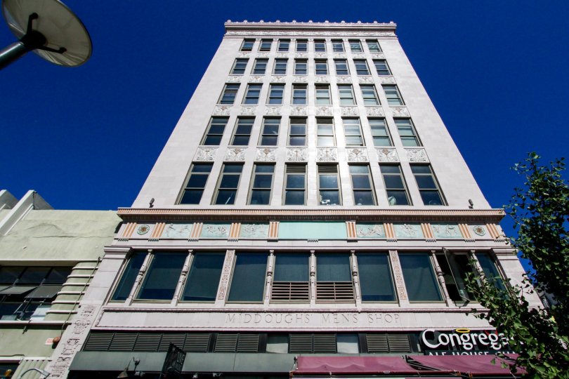 The sun reflects of the windows of Insurance Exchange Lofts
