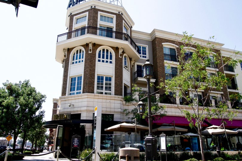 The patios out in front of Excelsior at Americana