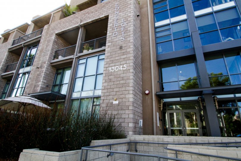 The address numbers on the Concerto at Playa Vista building