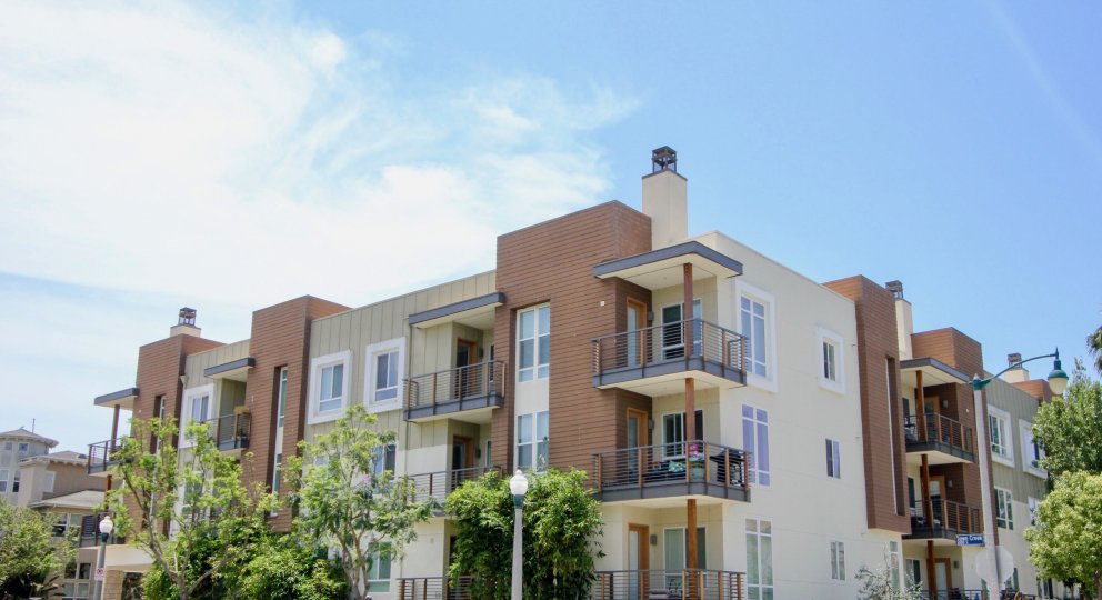 The open sky over balconies at Primera Terra in Playa Vista, California.