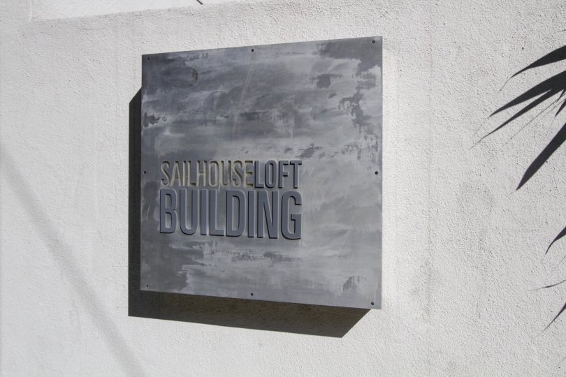The plaque announcing the Sailhouse Lofts