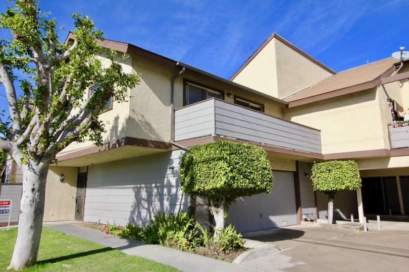 THE HOUSE IN THE STANFORD PLAZA WITH THE LAWN, PLANTS, TREES