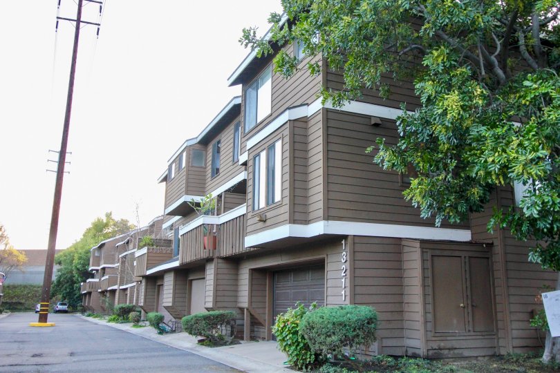 Outside of the 3-story apartments of The Villas at Garden Grove, California