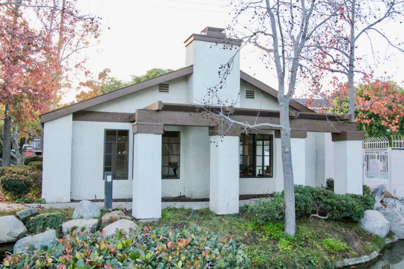 THE HOUSE IN THE VILLAS WITH THE ROCKS, PLANTS, TREES