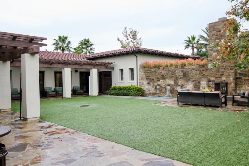 Nice spacious lawn with trees in front of a villa in Brookland of Lake Forest