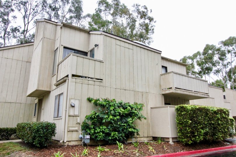 Back view of the huge building with wooden material in Vista Verde Townbhomes.