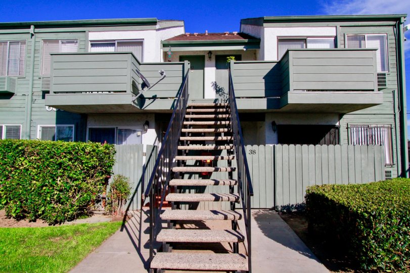 Long stair way to second story home in Shadow Wood Community, in Santa Ana, California