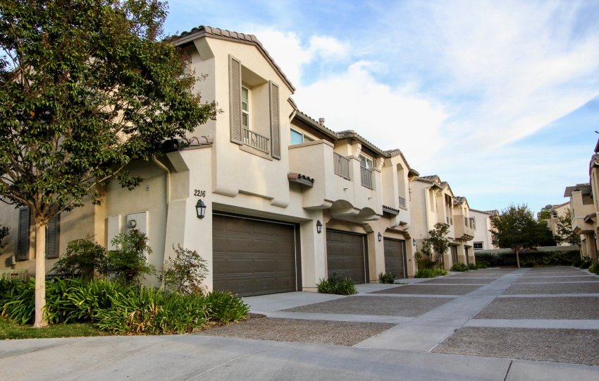 Driveway with large stone paved squares inside the Cortina at Chula Vista CA