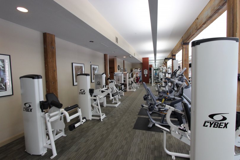 Various fitness machines fill the fitness room at Cityfront Terrace