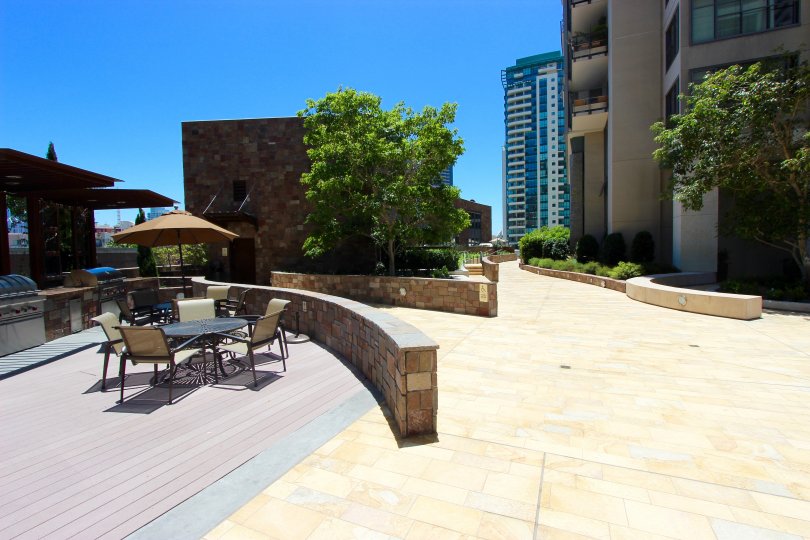 Renaissance in Downtown San Diego, California, Walkway with Picnic Table and