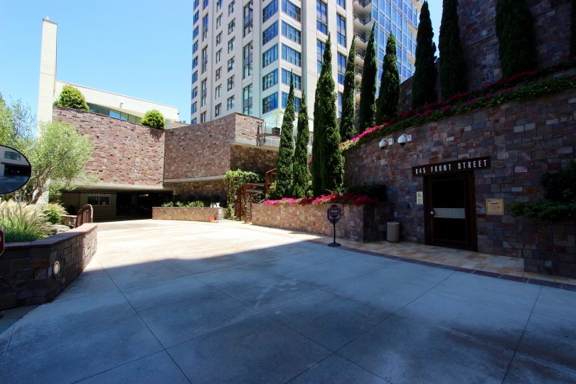 Entrance view with tiled wall and garden in Renaissance.