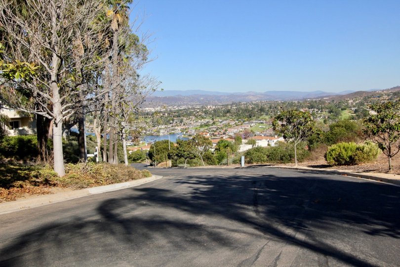 A winding road leads to a valley full of homes in the Panorama community