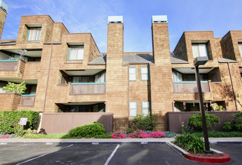 Three story residential units at University Towne Square in University City California.